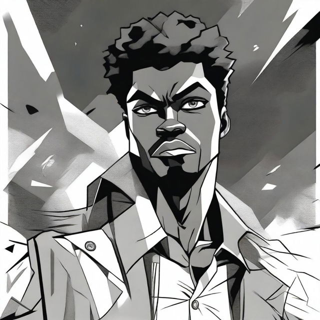 A black man trying to sabotage himself depicted in a dynamic manga style