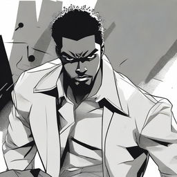 A black man trying to sabotage himself depicted in a dynamic manga style