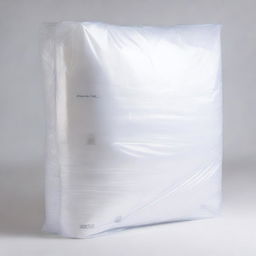 A front view of a bed mattress wrapped in plastic packaging