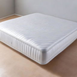 A front view of a bed mattress wrapped in plastic packaging