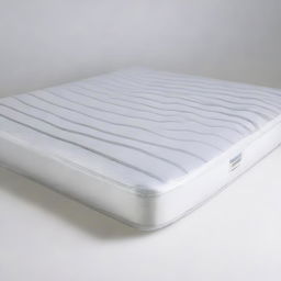 A bed mattress wrapped in plastic packaging