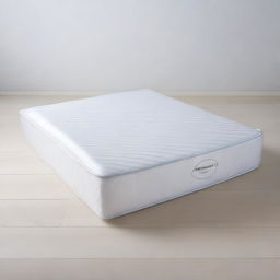 A front view of a bed mattress wrapped in plastic packaging