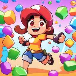 A vibrant and energetic scene from Brawl Stars, featuring the character Amber