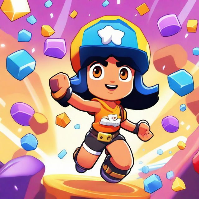 A vibrant and energetic scene from Brawl Stars, featuring the character Amber