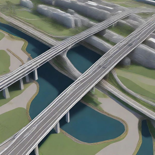 A detailed and high-resolution image of a complex civil engineering project designed using AutoCAD Civil 3D