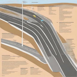 A detailed and informative tutorial image explaining cross-sections of roads in civil engineering