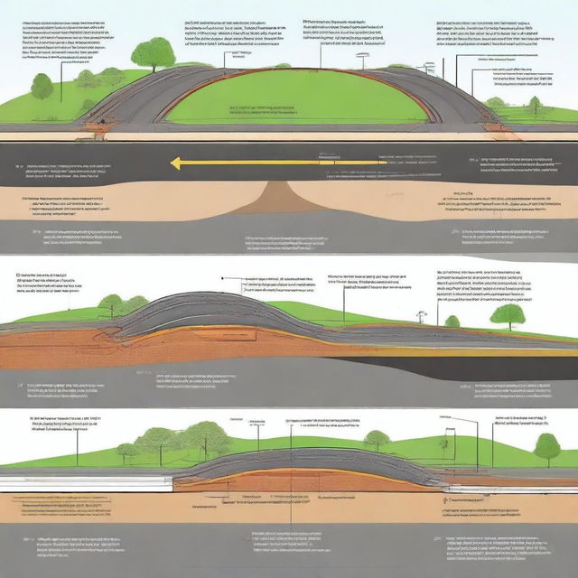 A detailed and informative tutorial image explaining cross-sections of roads in civil engineering