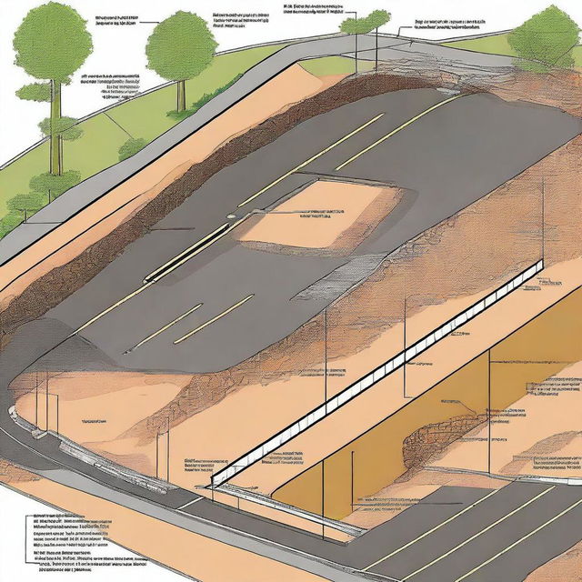 A detailed and informative tutorial image explaining road cross-sections in civil engineering using AutoCAD Civil 3D