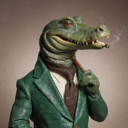 An anthropomorphic alligator smoking a pipe, wearing a turtleneck