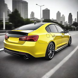 Create an image of a sporty sedan with a drag spoiler attached to the trunk