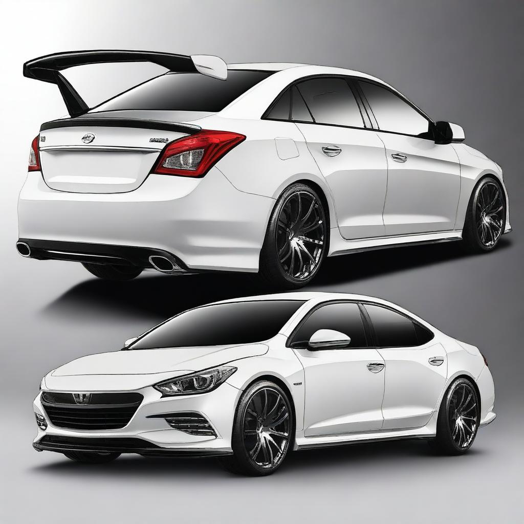 Create an image of a sporty sedan with a drag spoiler attached to the trunk