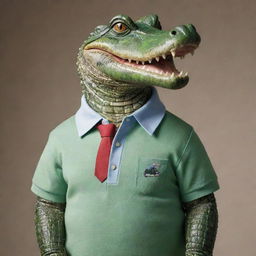 An anthropomorphic alligator dressed in a polo shirt