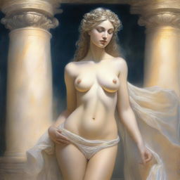 A modern and seductive depiction of Aphrodite, the Greek goddess of love and beauty, in an alluring pose