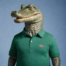 An anthropomorphic alligator dressed in a polo shirt