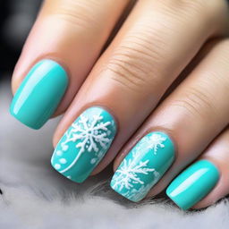 Creative winter nail design with embossed patterns, featuring trendy colors