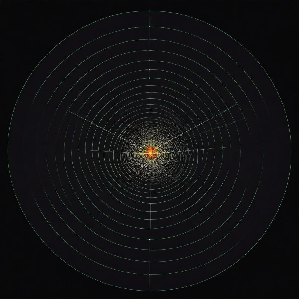 Create a technical and visually striking illustration of an antenna radiation pattern, including details like main lobe, side lobes and nulls.