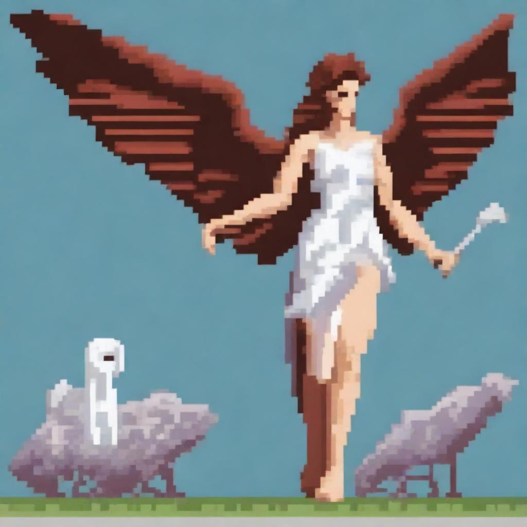 Create a pixel art image of harpies from Greek mythology