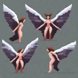 Create a realistic pixel art image of powerful harpies from Greek mythology