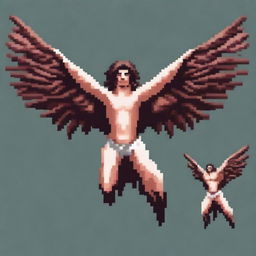 Create a realistic pixel art image of powerful harpies from Greek mythology