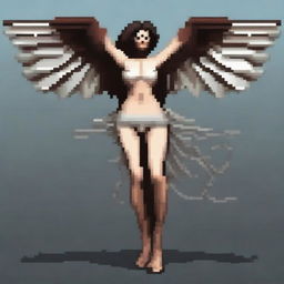 Create a realistic pixel art image of powerful harpies from Greek mythology