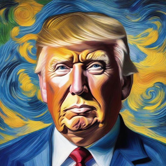 A portrait of Donald Trump styled as Vincent van Gogh's self-portrait