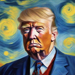 A portrait of Donald Trump styled as Vincent van Gogh's self-portrait