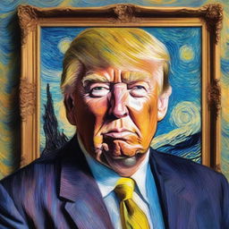 A portrait of Donald Trump styled as Vincent van Gogh's self-portrait