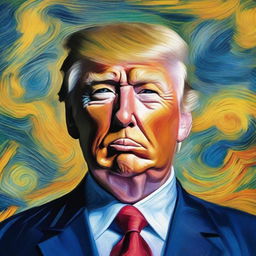 A portrait of Donald Trump styled as Vincent van Gogh's self-portrait