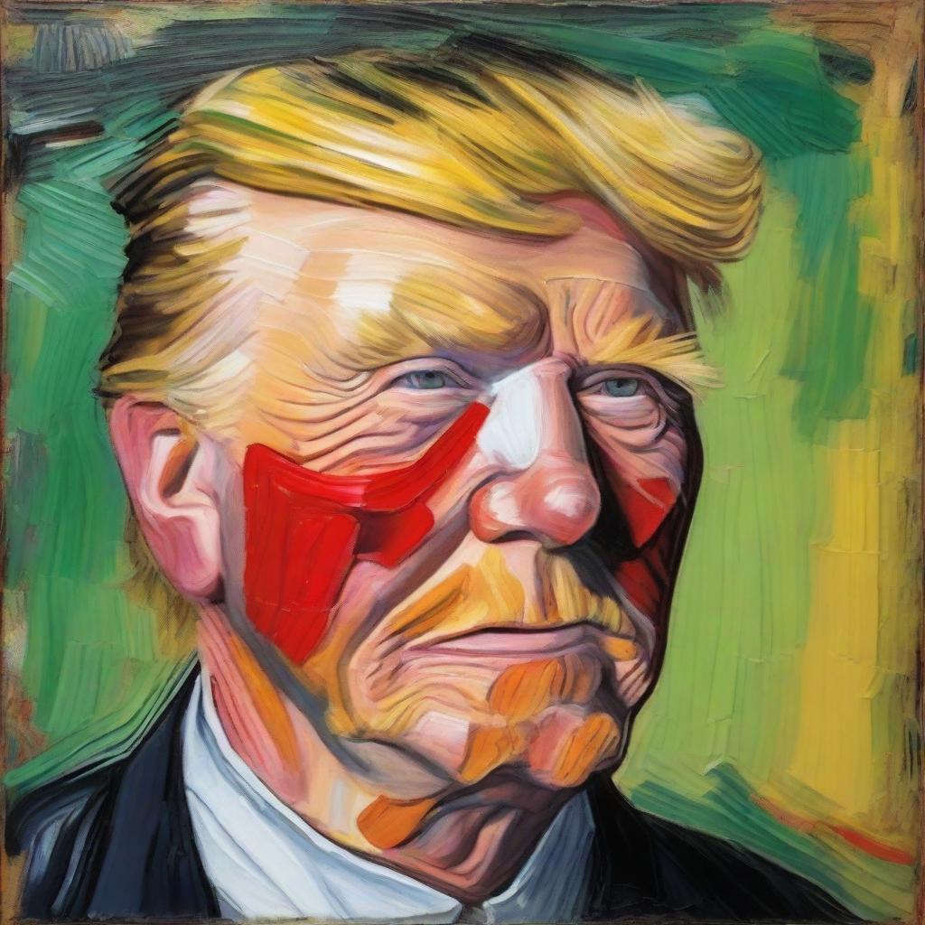 Replace Vincent van Gogh with Donald Trump in the famous painting 'Self-Portrait with Bandaged Ear'