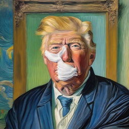 Replace Vincent van Gogh with Donald Trump in the famous painting 'Self-Portrait with Bandaged Ear'