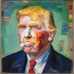 Replace Vincent van Gogh with Donald Trump in the famous painting 'Self-Portrait with Bandaged Ear'