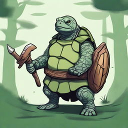 Create an image of a D&D 5e race tortle with a beard made of moss and grayish green skin