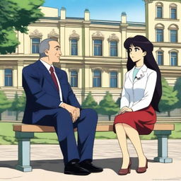 Misato from the anime series sitting next to İlham Aliyev, the President of Azerbaijan