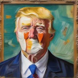 Replace Vincent van Gogh with Donald Trump in the famous painting 'Self-Portrait with Bandaged Ear'