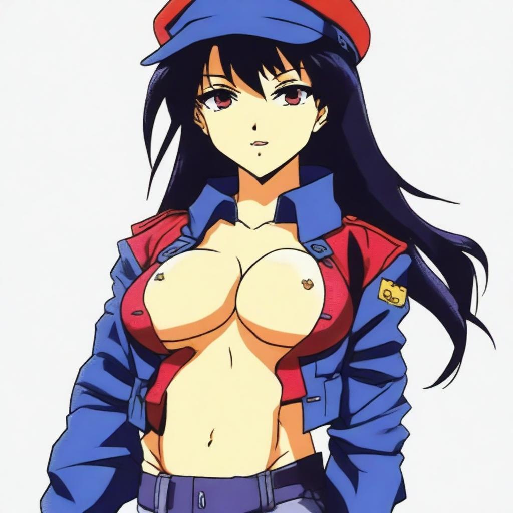 Misato Katsuragi from the anime series depicted in an inappropriate and offensive manner