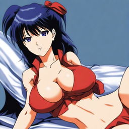 Misato Katsuragi from the anime series depicted in an inappropriate and offensive manner