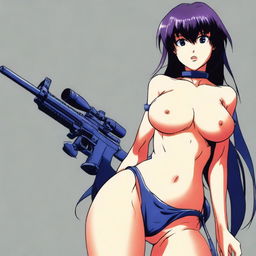 Misato Katsuragi from the anime series depicted in an inappropriate and offensive manner