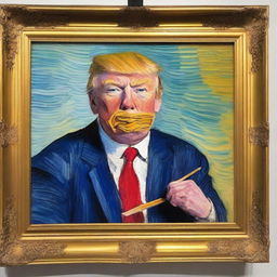 Replace Vincent van Gogh with Donald Trump in the famous painting 'Self-Portrait with Bandaged Ear'