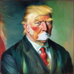 Replace Vincent van Gogh with Donald Trump in the famous painting 'Self-Portrait with Bandaged Ear'