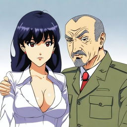 Misato Katsuragi from the anime series depicted in an inappropriate and offensive manner with İlham Aliyev in Karabakh