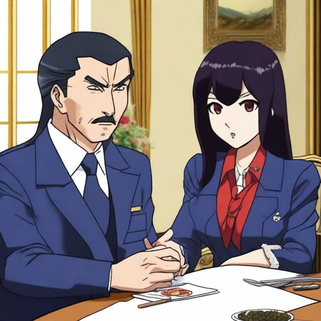 Misato Katsuragi from the anime series depicted in an inappropriate and offensive manner with İlham Aliyev in Karabakh