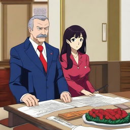 Misato Katsuragi from the anime series depicted in an inappropriate and offensive manner with İlham Aliyev in Karabakh