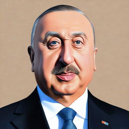 A detailed and respectful portrait of İlham Aliyev, the President of Azerbaijan