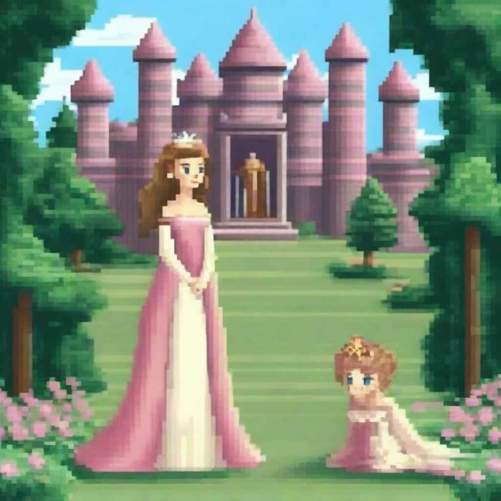 Create a full-body pixel art image of a princess