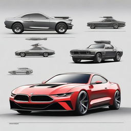 Create an image featuring a unique vehicle that is one third BMW, one third Mustang, and one third war tank