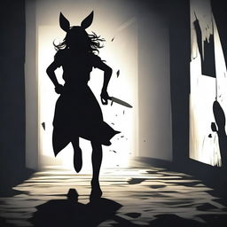 A brunette girl seen from behind, running away from a killer