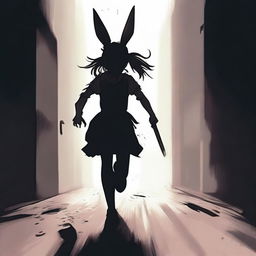 A brunette girl seen from behind, running away from a killer