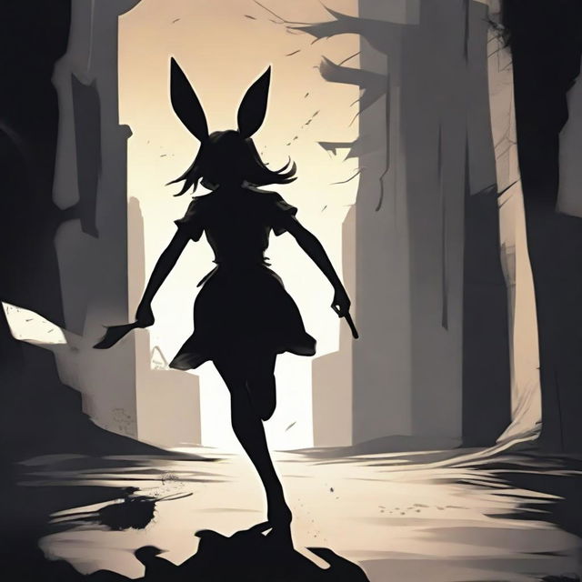 A brunette girl seen from behind, running away from a killer