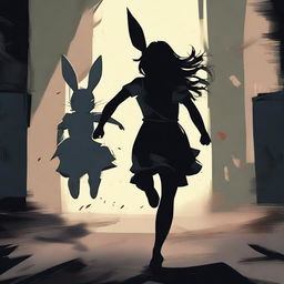 A brunette girl seen from behind, running away from a killer