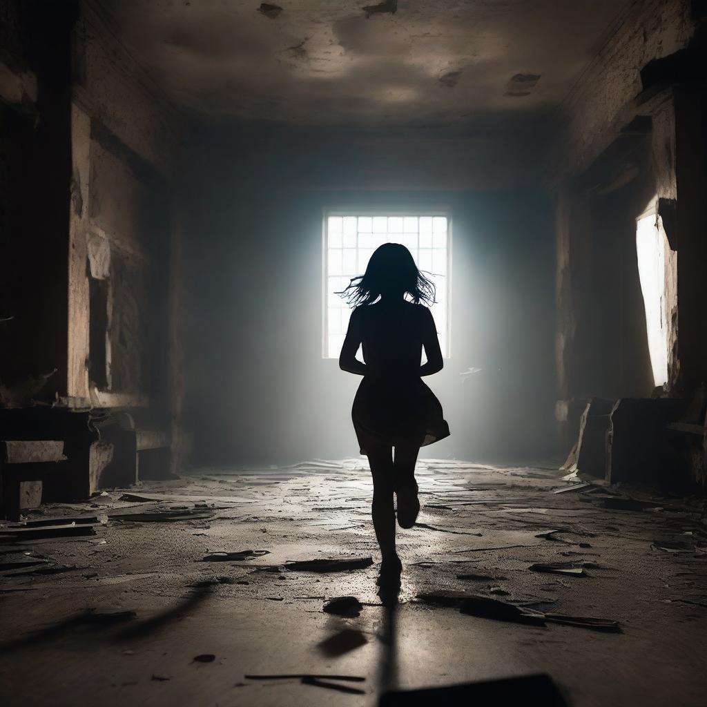 A brunette girl is seen running away in an abandoned theater